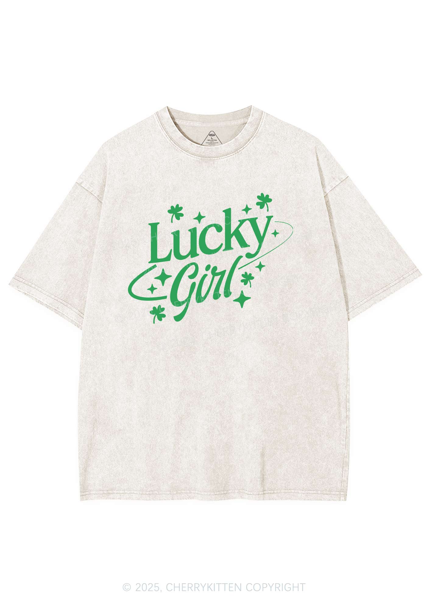 Lucky Girl Star Clover St Patricks Y2K Washed Tee Cherrykitten