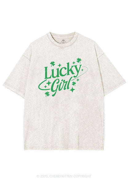 Lucky Girl Star Clover St Patricks Y2K Washed Tee Cherrykitten