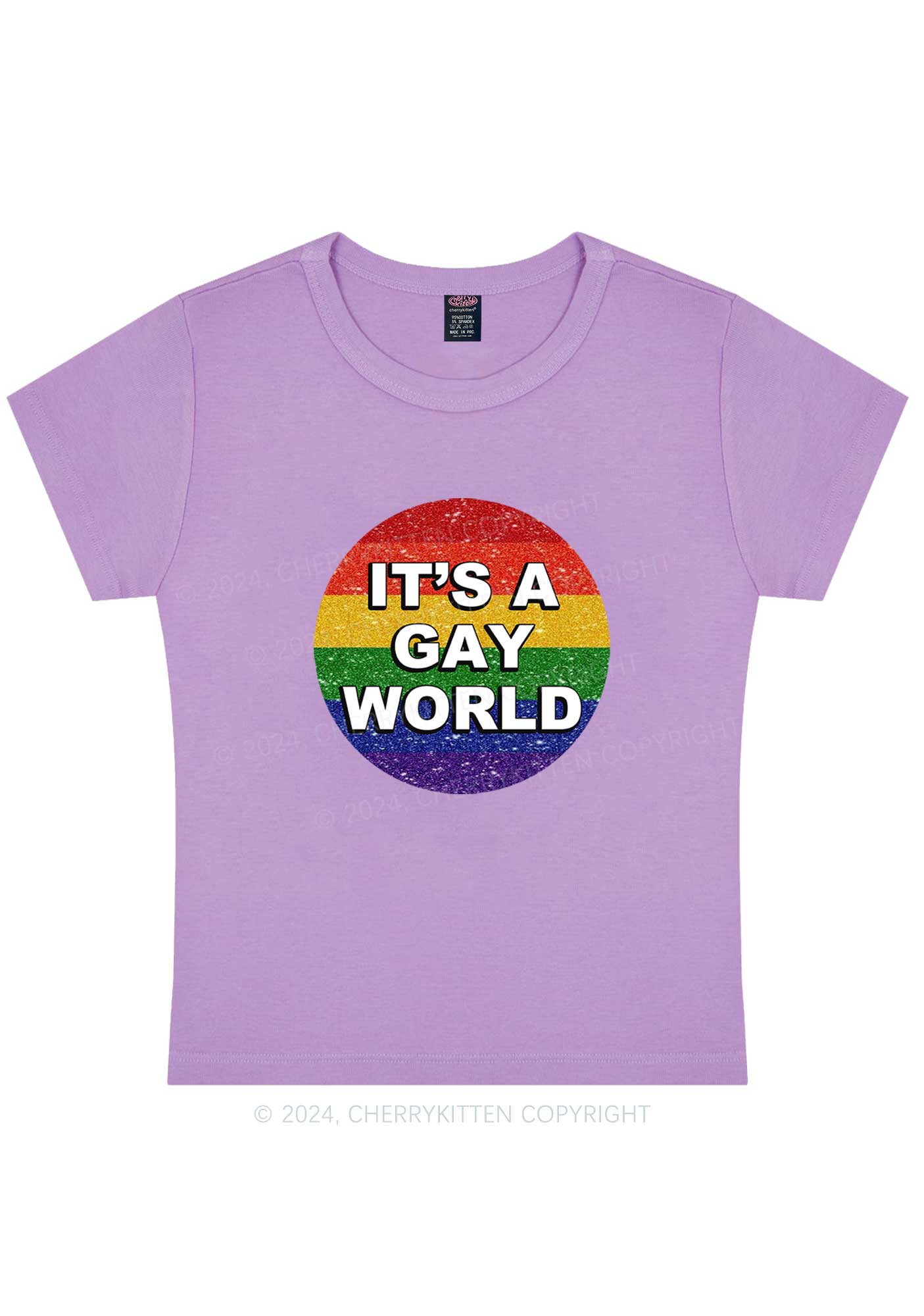 Curvy It's A Gay World Y2K Baby Tee Cherrykitten