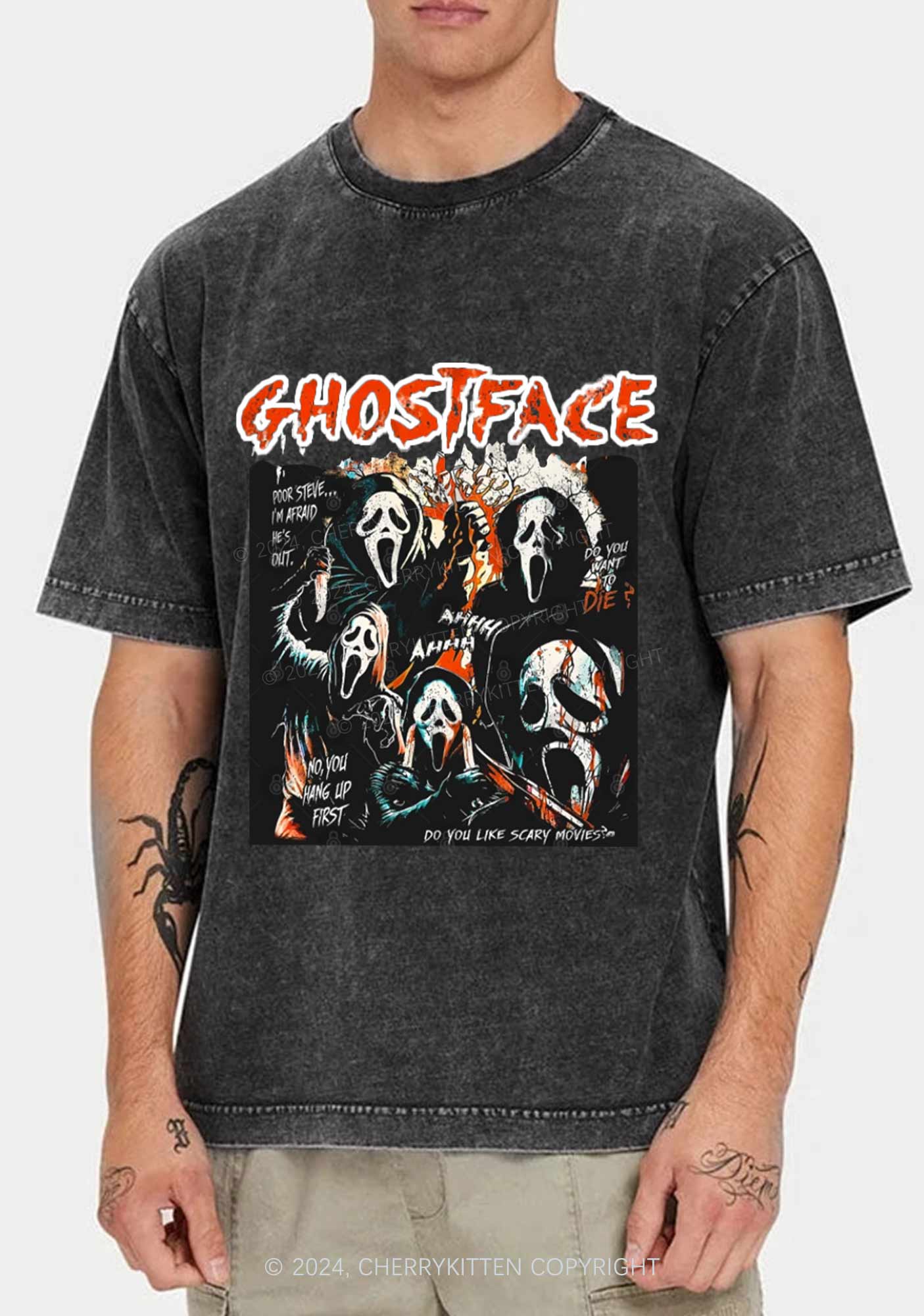 Halloween Scream Ghost Y2K Washed Tee Cherrykitten