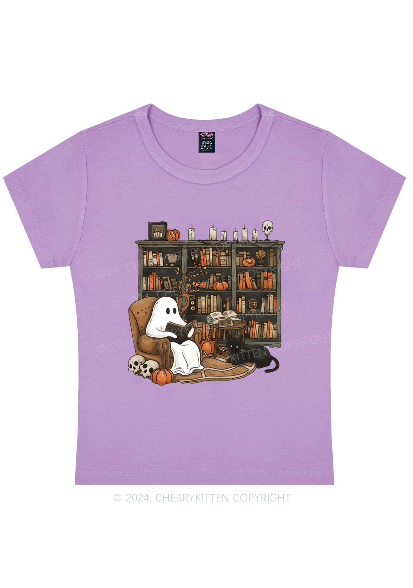 Halloween Ghost Reading Y2K Baby Tee Cherrykitten