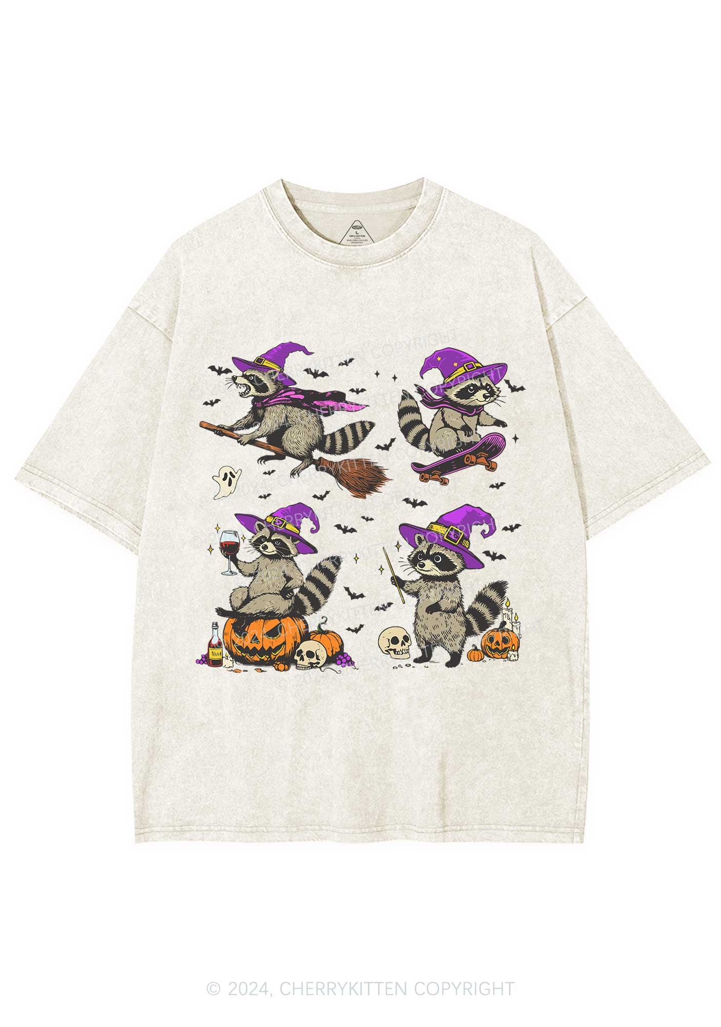 Halloween Raccoon Witch Y2K Washed Tee Cherrykitten