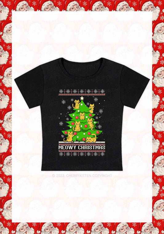 Snowflake Meowy Christmas Tree Y2K Baby Tee Cherrykitten