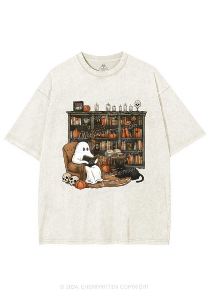 Halloween Ghost Reading Y2K Washed Tee Cherrykitten