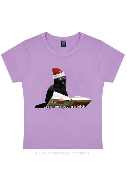 Christmas Cat Bxxch Y2K Baby Tee Cherrykitten