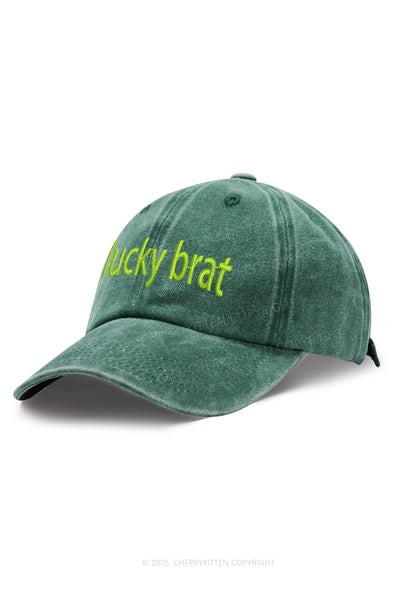 Embroidered Lucky Brat St Patricks Y2K Washed Baseball Cap Cherrykitten