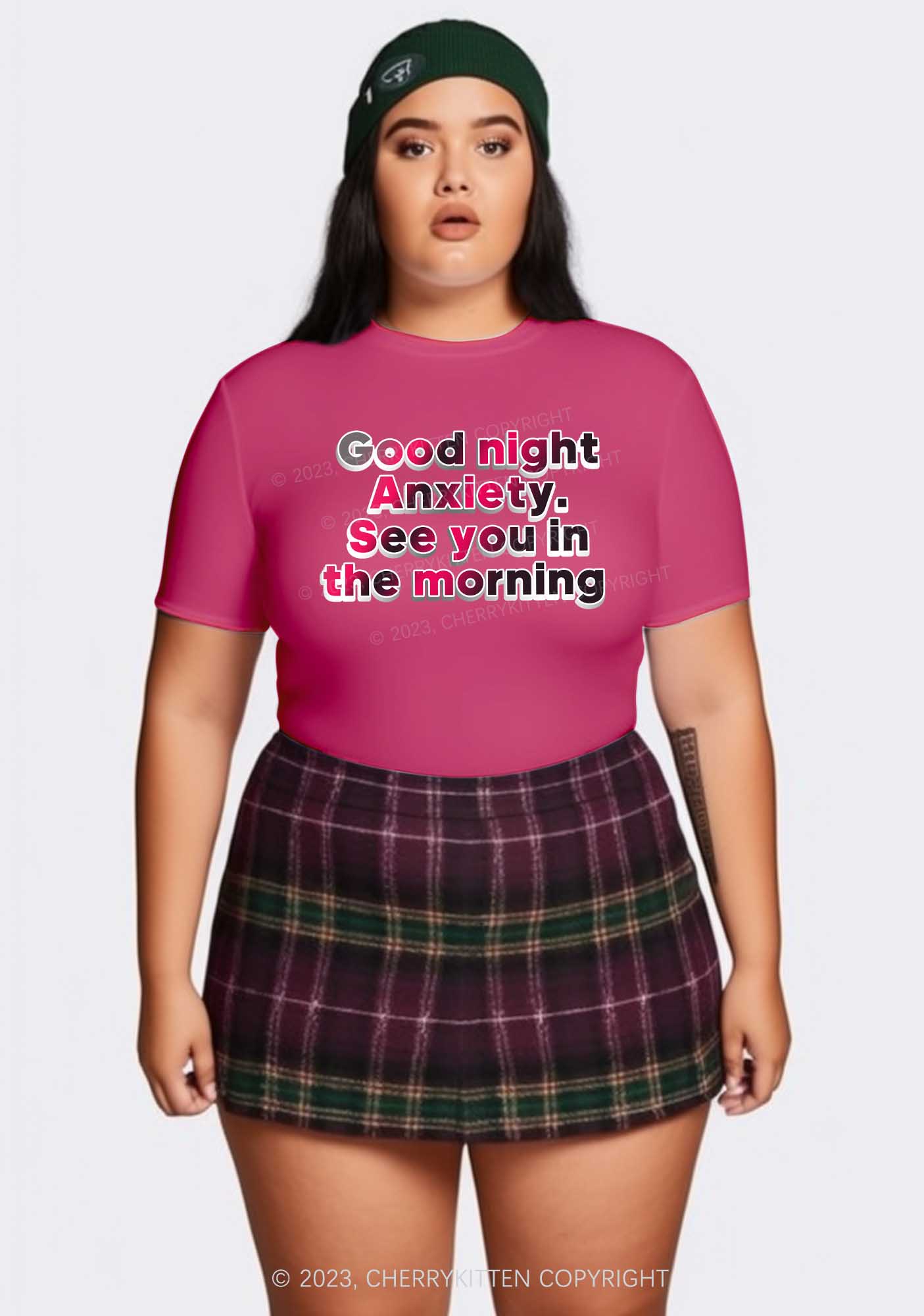 Curvy Good Night Anxiety See You Morning Y2K Baby Tee Cherrykitten