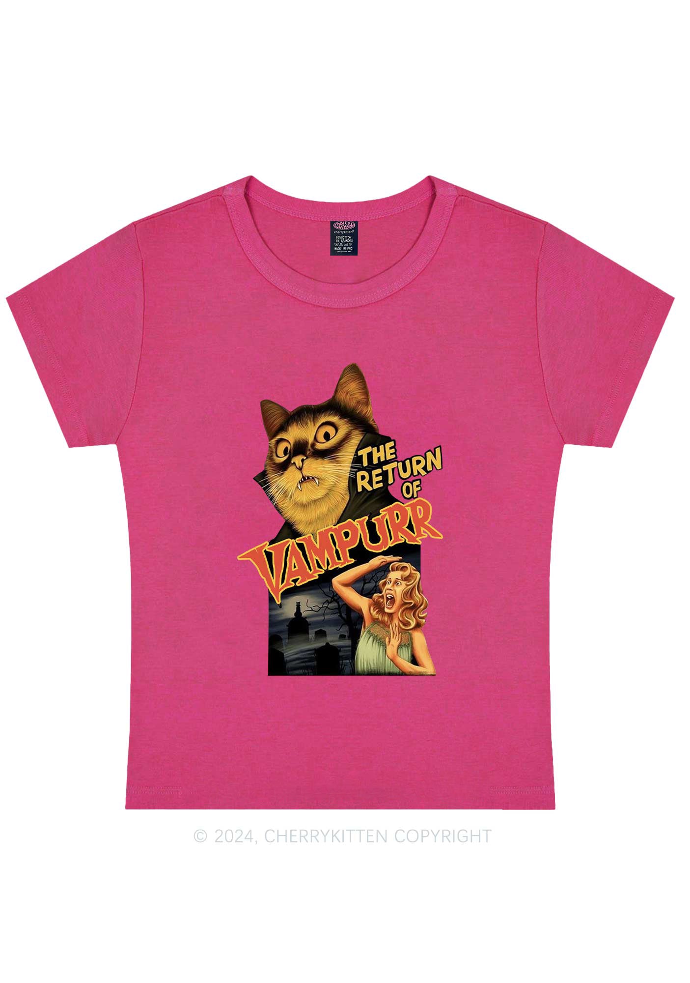 Halloween Vampurr Cat Y2K Baby Tee Cherrykitten