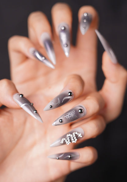 Gray Snake Y2K Press On Nails Cherrykitten