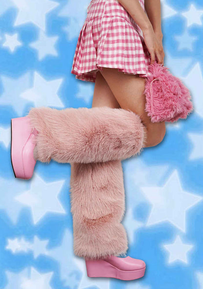 Pink Faux Fur Y2K Leg Warmers Cherrykitten