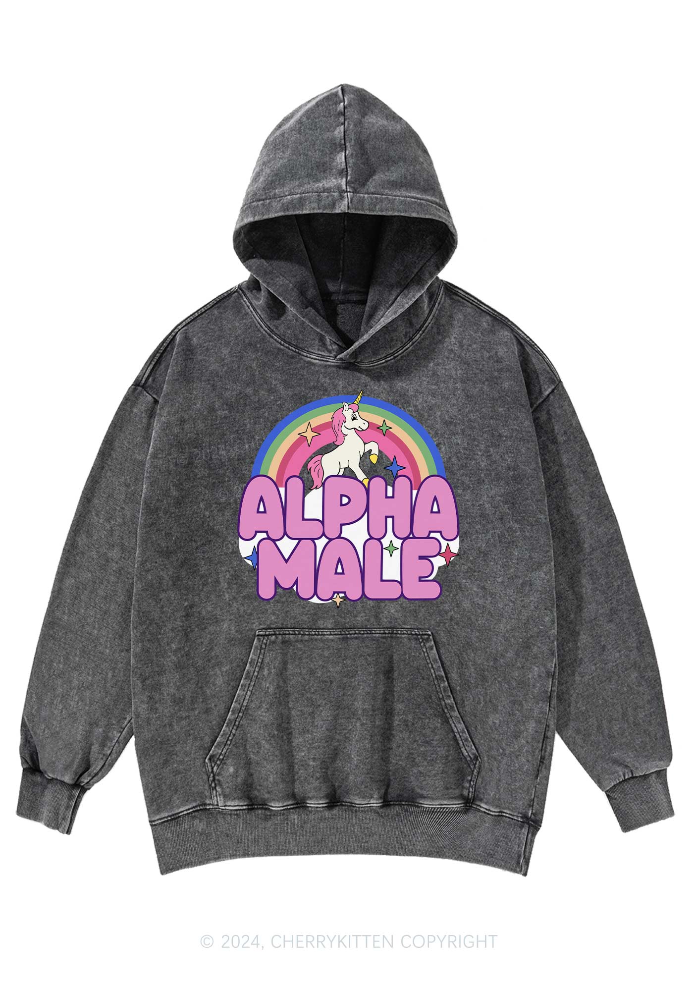 Rainbow Unicorn Alpha Male Y2K Washed Hoodie Cherrykitten