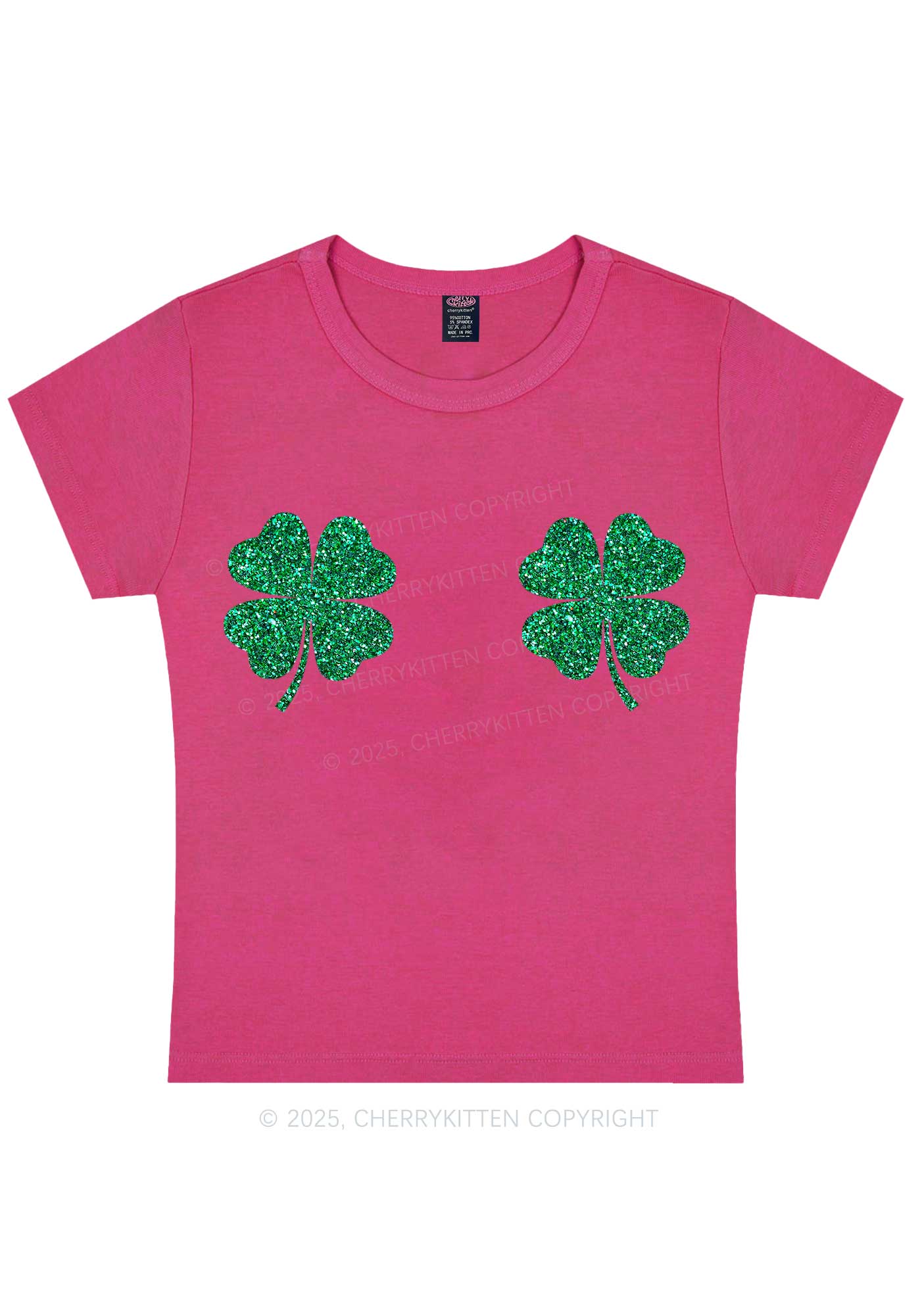 Glitter Four Leaf Clover St Patricks Y2K Baby Tee Cherrykitten