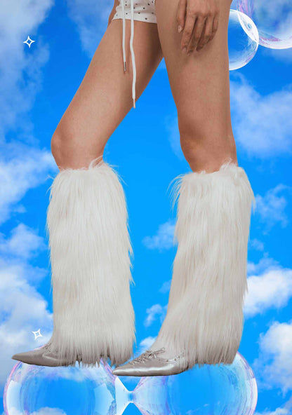 White Faux Fur Y2K Leg Warmers Cherrykitten