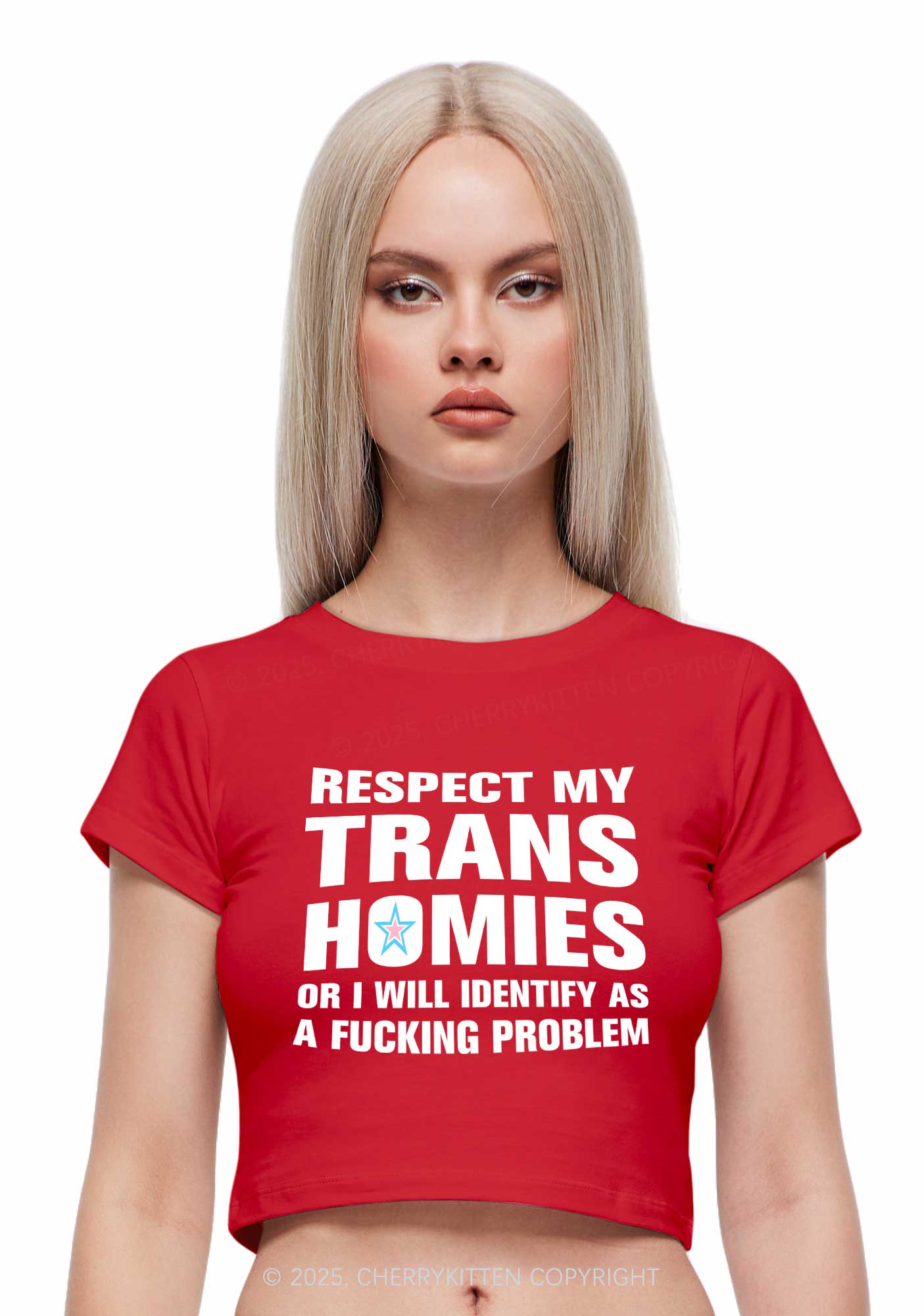 Respect My Trans Homies Y2K Baby Tee Cherrykitten