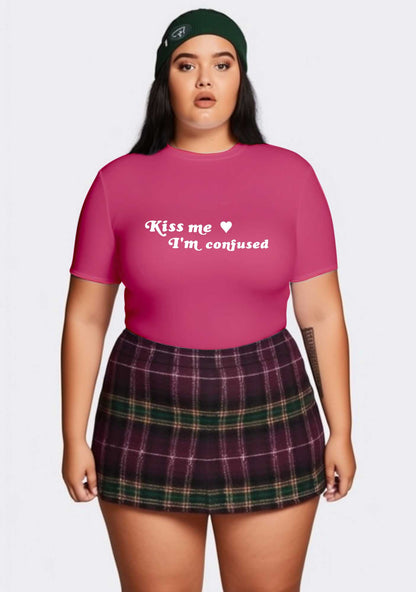 Curvy Kiss Me I'm Confused Y2K Baby Tee Cherrykitten