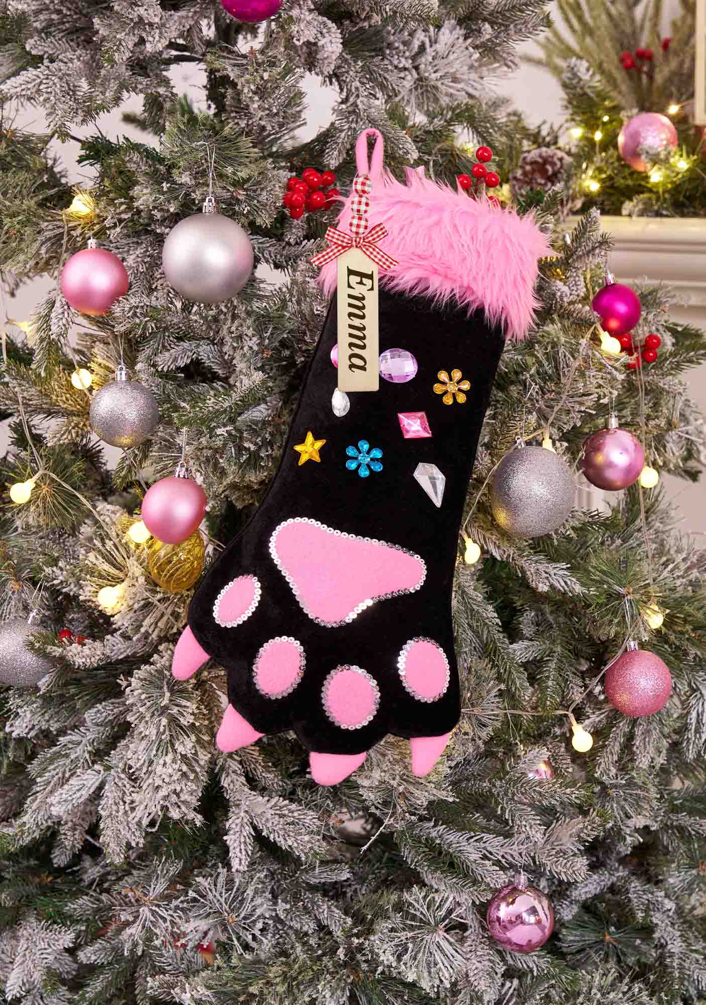 Custom Name Diamond Cat Paw Y2K Christmas Stockings Cherrykitten