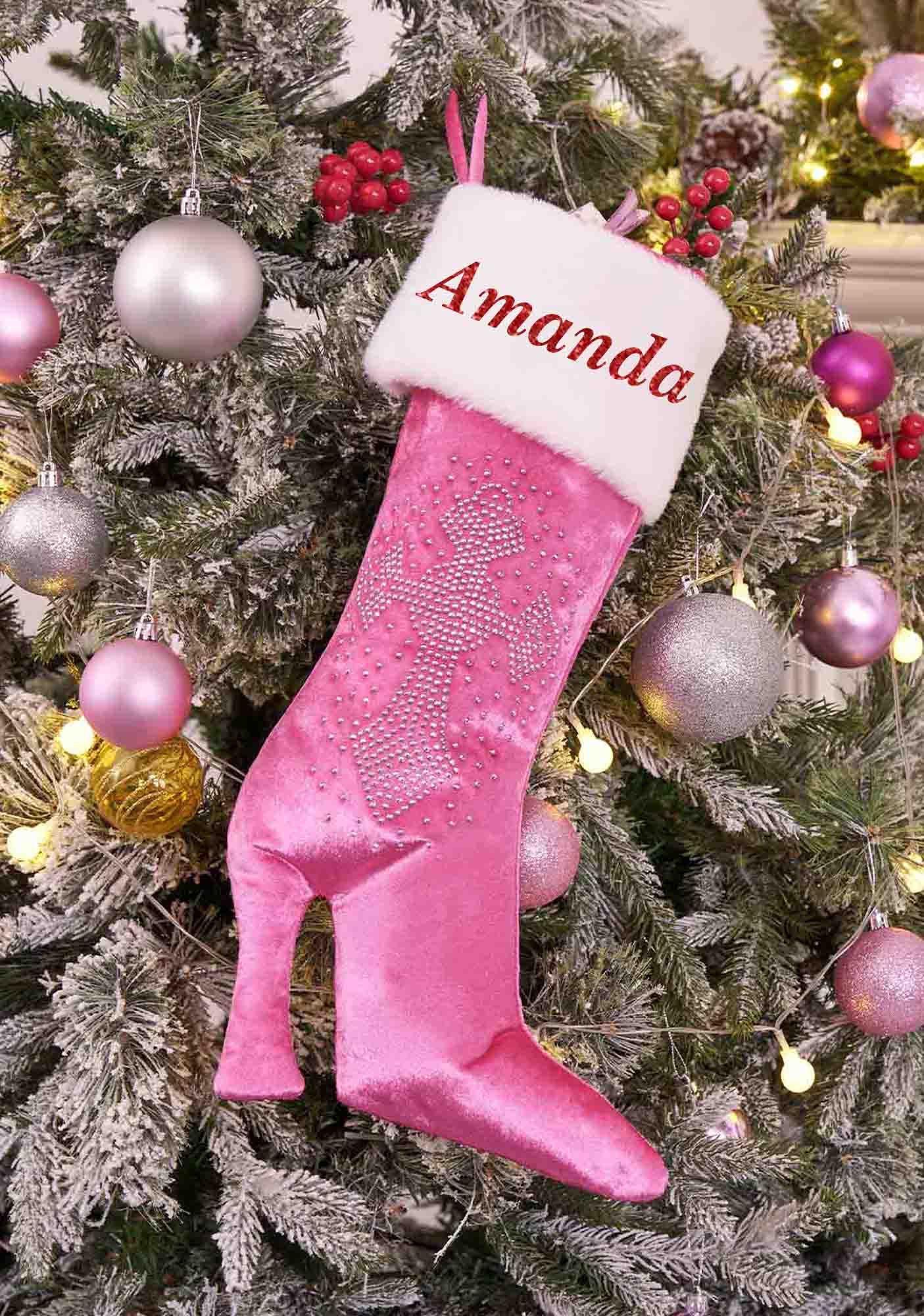 Custom Name Pink High Heels Y2K Christmas Stockings Cherrykitten