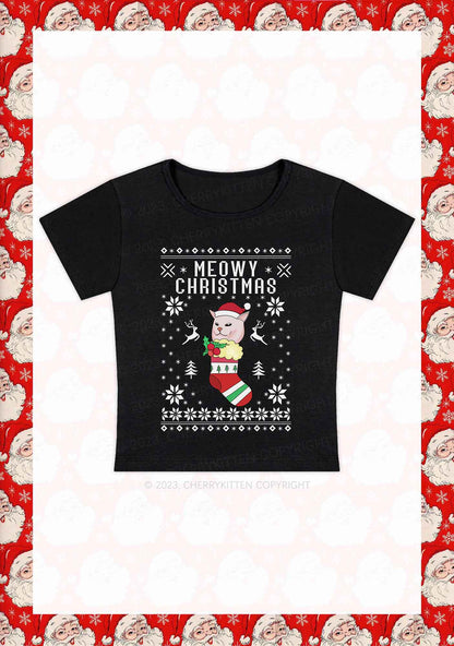 Meowy Christmas Socks Y2K Baby Tee Cherrykitten