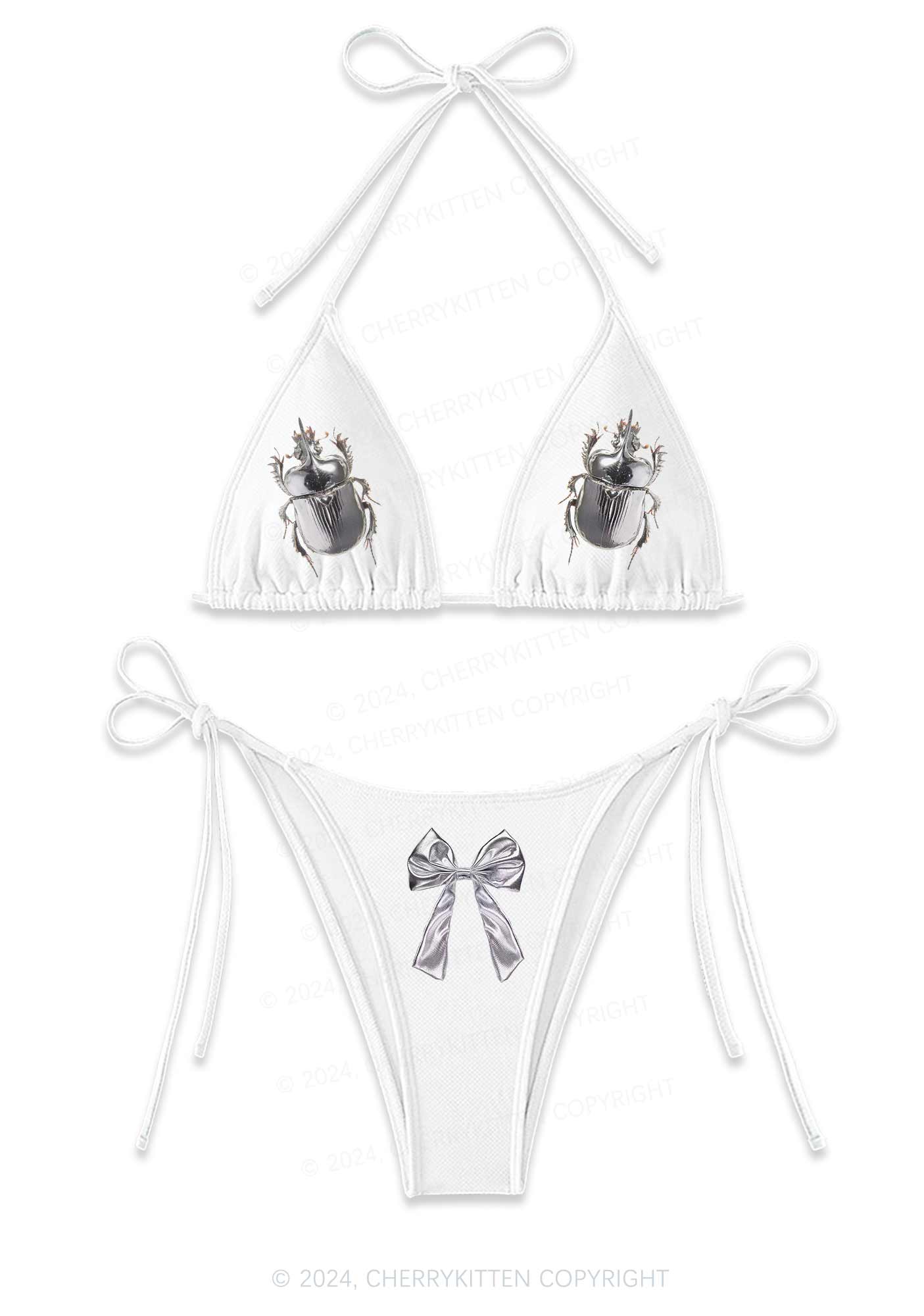 Silver Insect Y2K Halter Triangle Bikini Set Cherrykitten