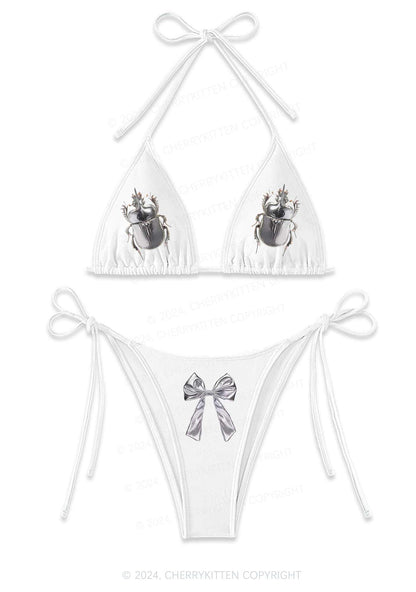 Silver Insect Y2K Halter Triangle Bikini Set Cherrykitten