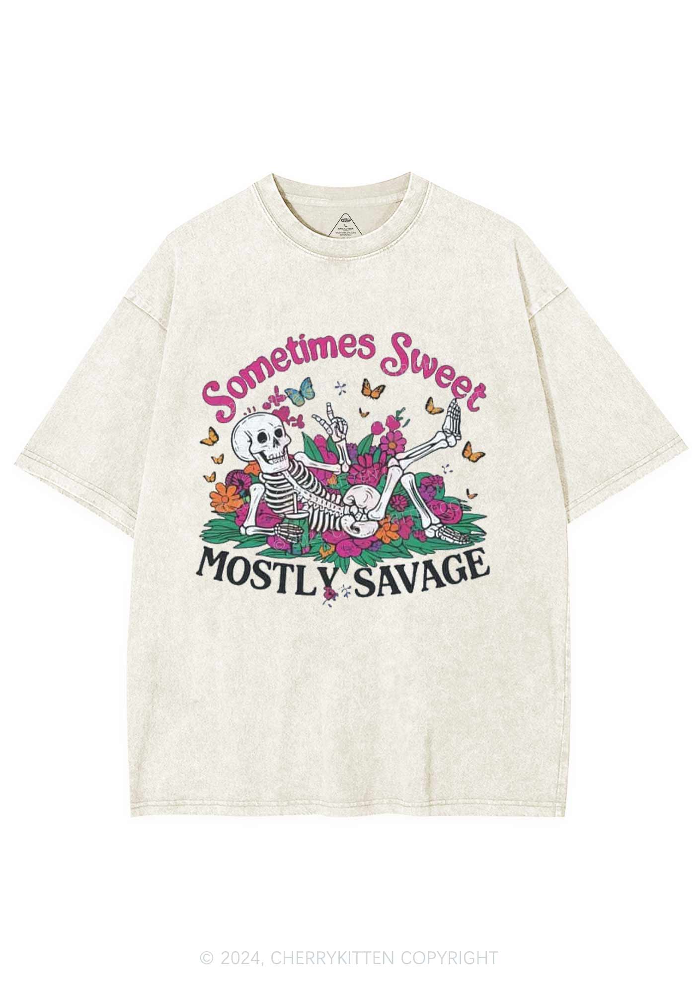 Halloween Mostly Savage Y2K Washed Tee Cherrykitten