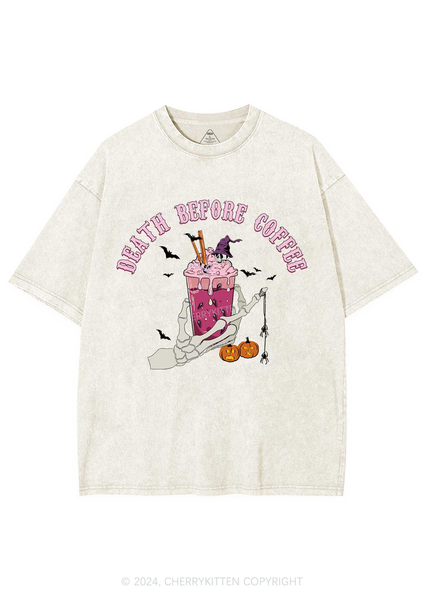 Death Before Coffee Halloween Y2K Washed Tee Cherrykitten