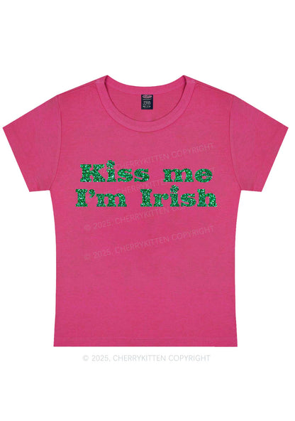 Glitter Kiss Me St Patricks Y2K Baby Tee Cherrykitten