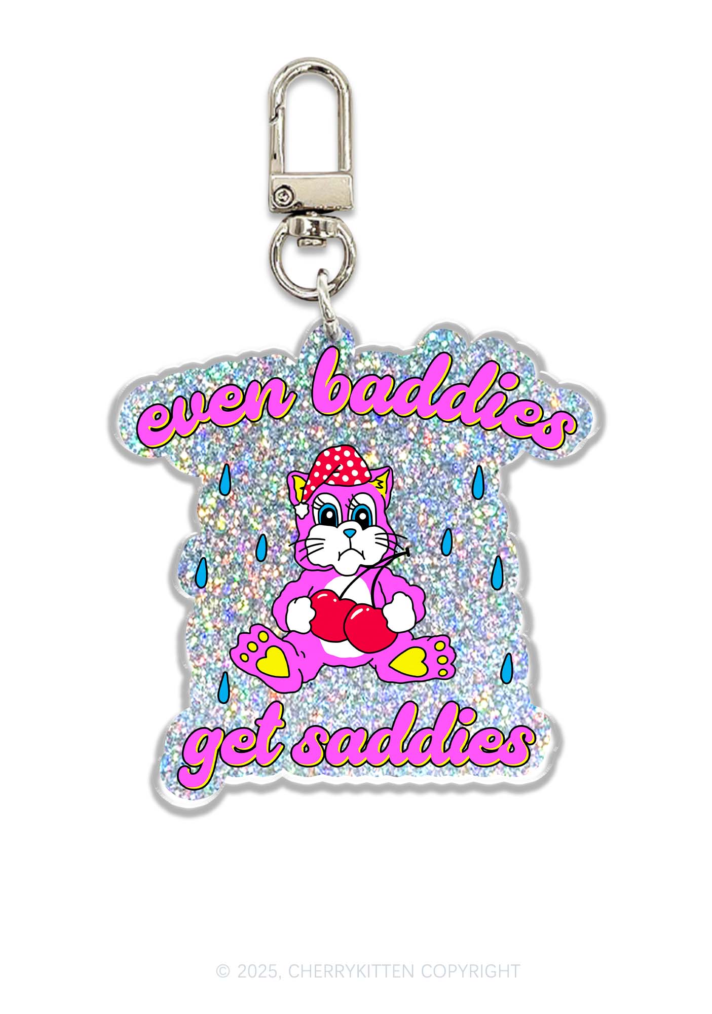 Baddies Got Saddies Cat 1Pc Y2K Glitter Keychain Cherrykitten