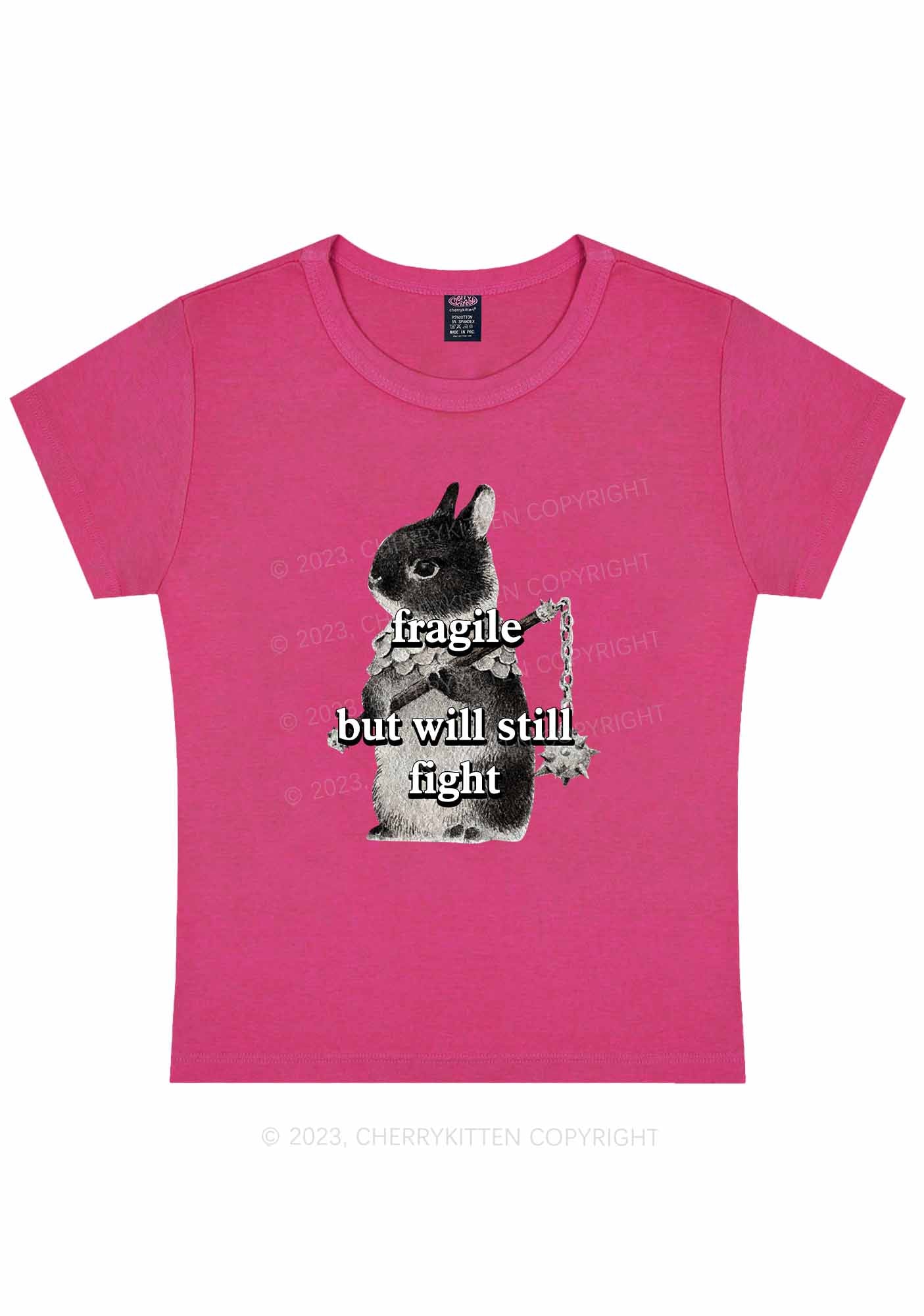 Curvy Fragile Bunny Y2K Baby Tee Cherrykitten