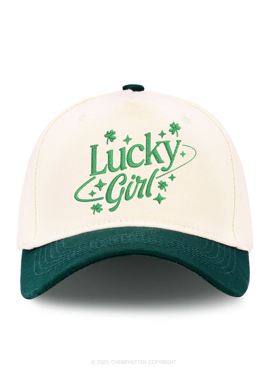 Embroidered Lucky Girl Star St Patricks Y2K Color Block Baseball Cap Cherrykitten