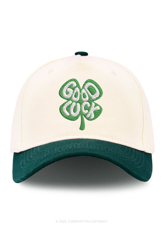 Embroidered Good Luck St Patricks Y2K Color Block Baseball Cap Cherrykitten