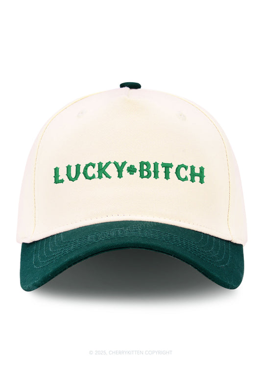 Embroidered Lucky Bxxch St Patricks Y2K Color Block Baseball Cap Cherrykitten