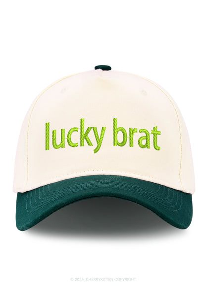 Embroidered Lucky Brat St Patricks Y2K Color Block Baseball Cap Cherrykitten