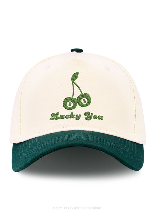 Embroidered Lucky Eight St Patricks Y2K Color Block Baseball Cap Cherrykitten