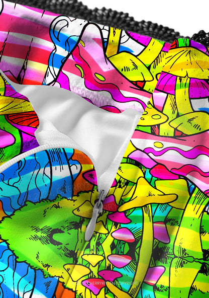 Trippy Colorful Mushrooms Y2K Print Midi Skirt Cherrykitten