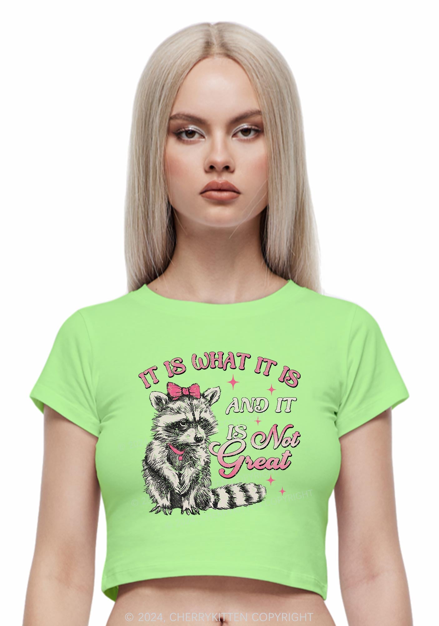 Not Great Raccoon Y2K Baby Tee Cherrykitten