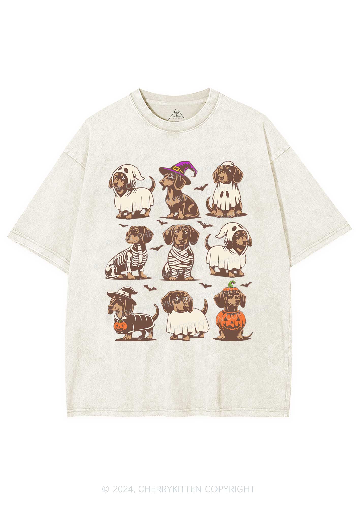 Halloween Dachshund Y2K Washed Tee Cherrykitten