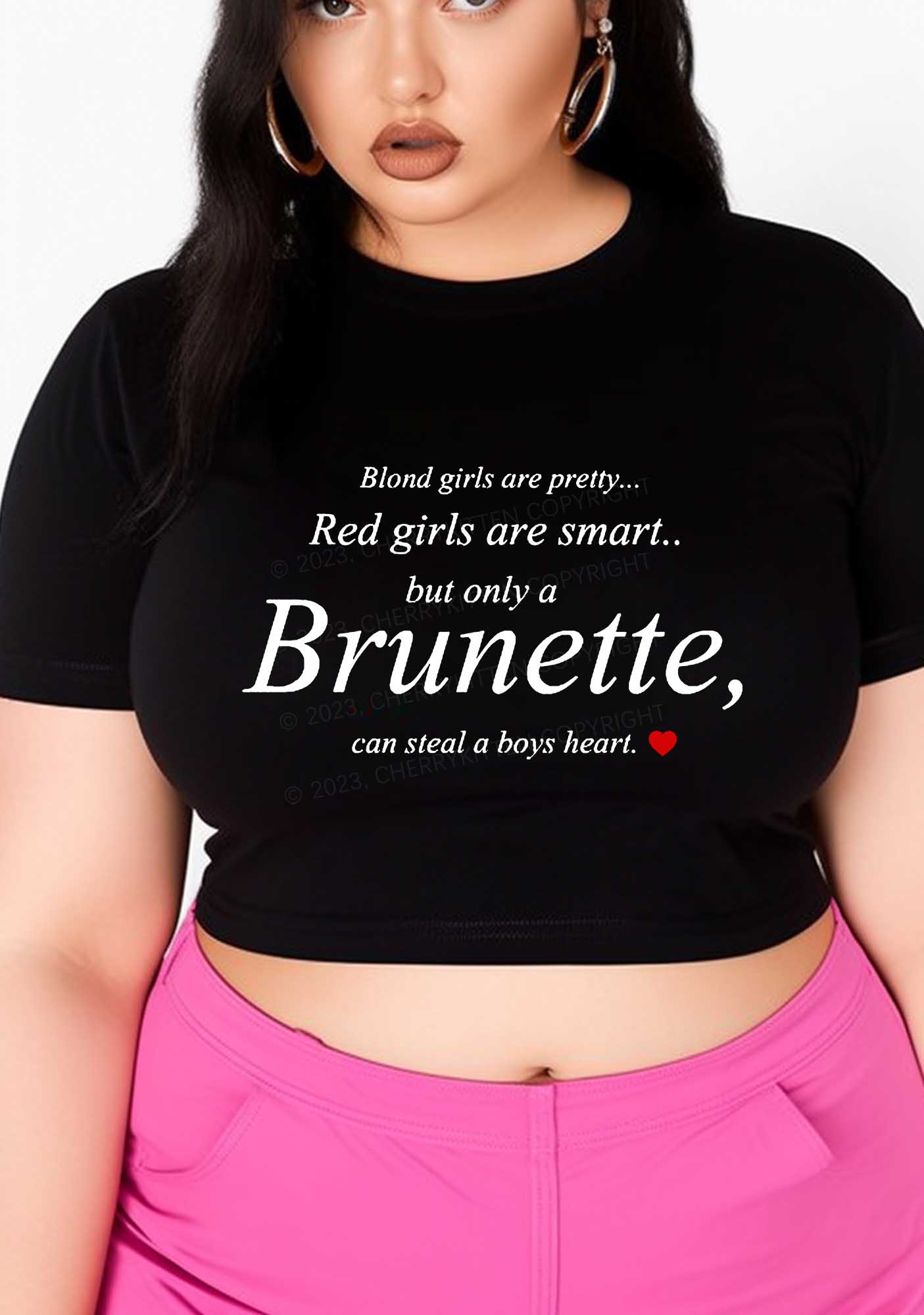 Curvy Brunette Steal Boys Heart Y2K Baby Tee Cherrykitten