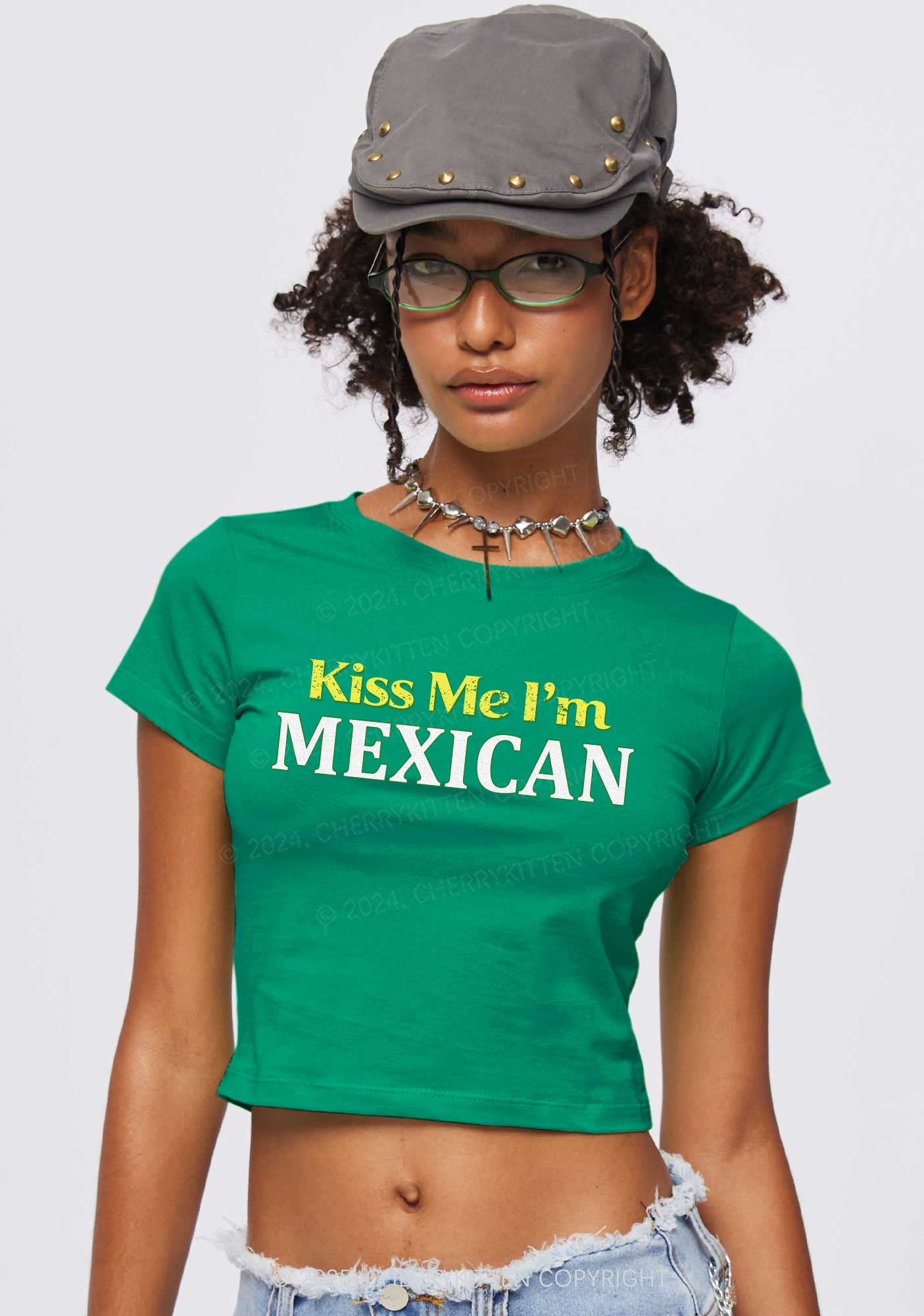 Kiss Me Im Mexican St Patricks Y2K Baby Tee Cherrykitten