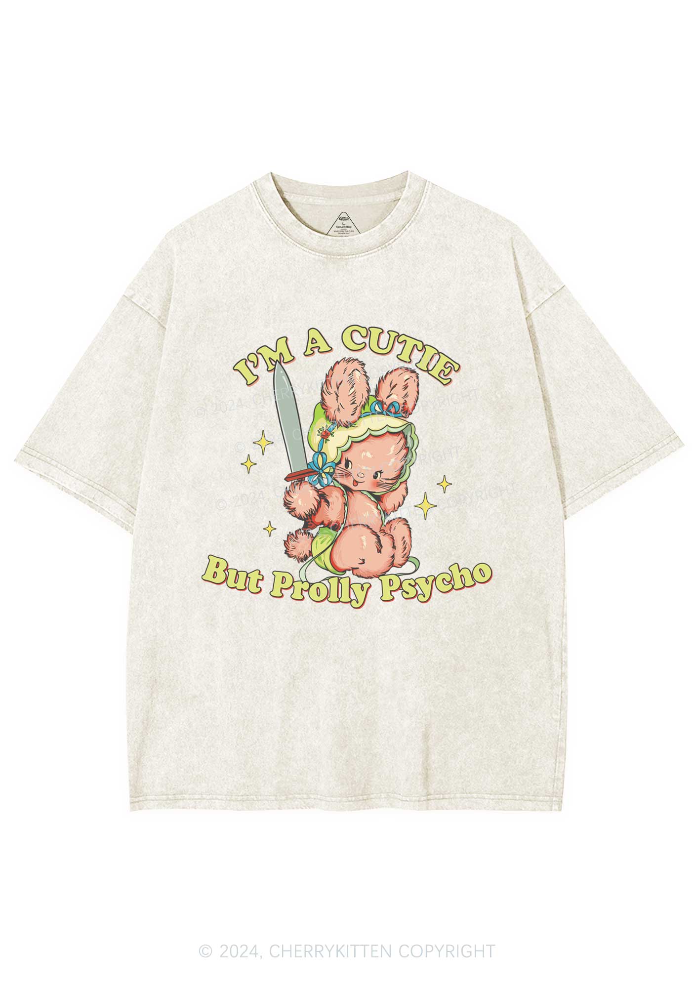 Cutie But Prolly Psycho Y2K Washed Tee Cherrykitten