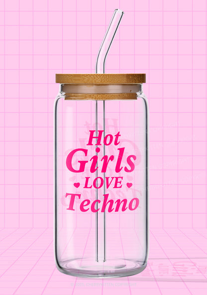 Hot Girls Love Techno Y2K Printed Glass Cup Cherrykitten