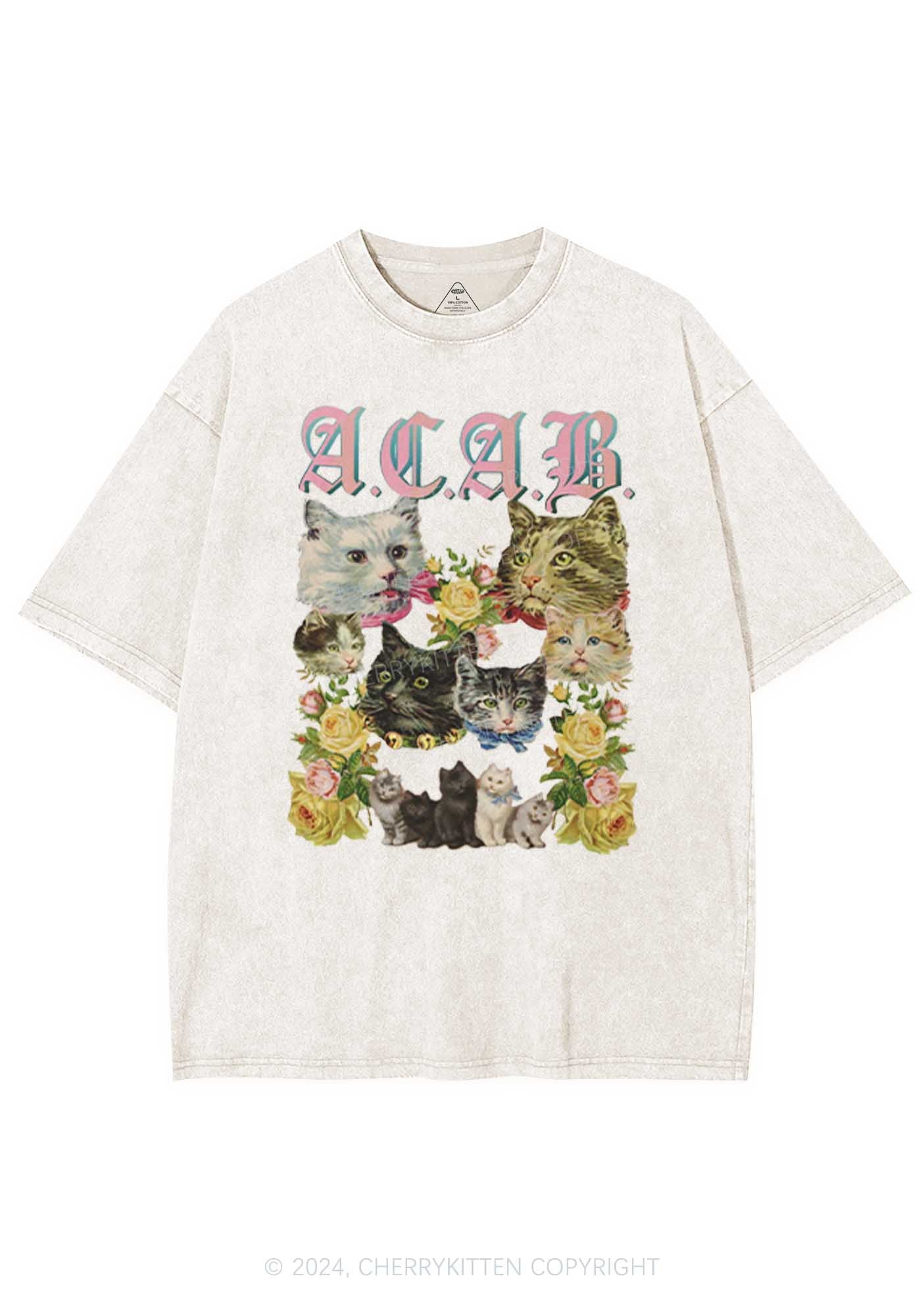 ACAB Cats Are Beautiful Y2K Washed Tee Cherrykitten