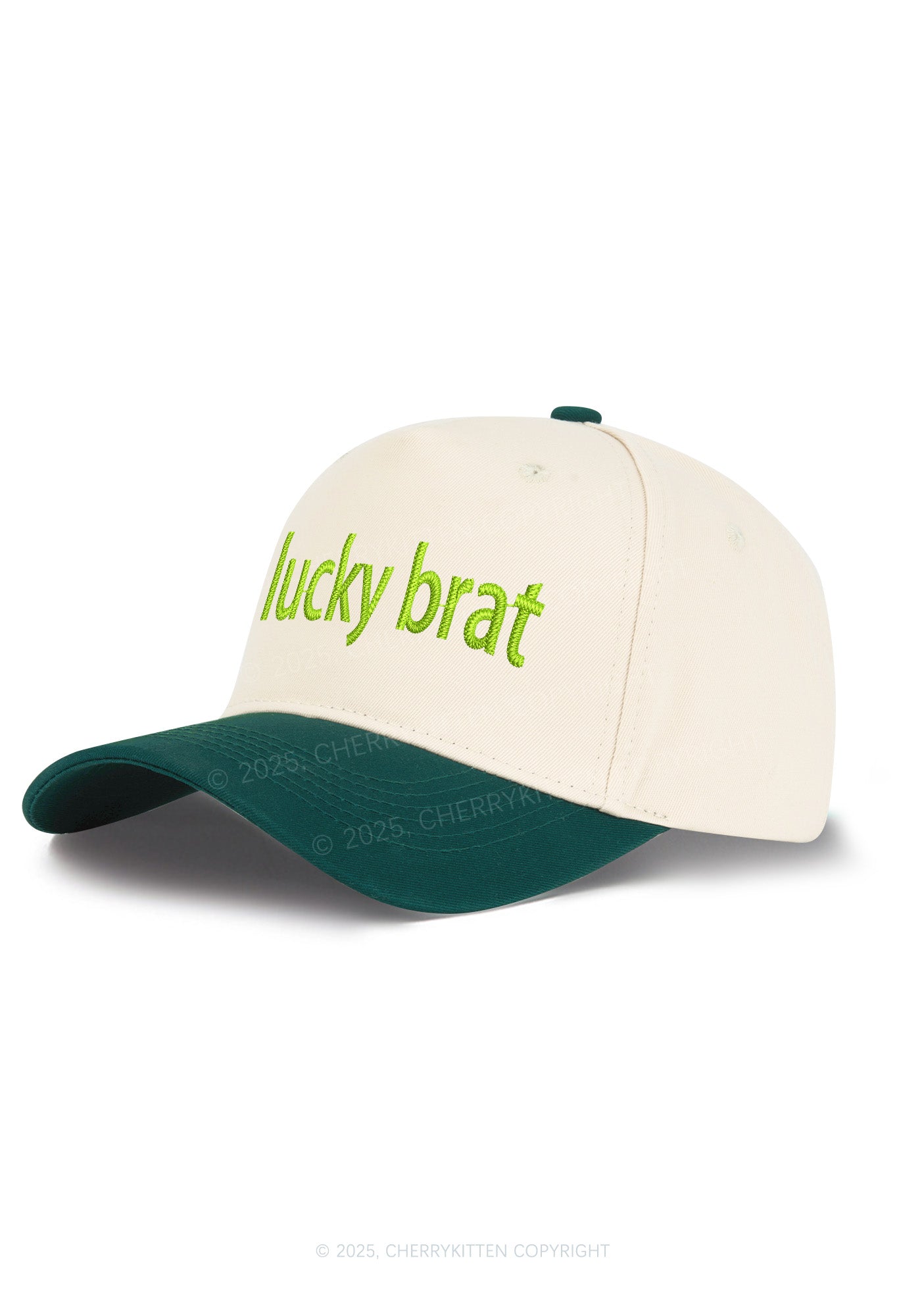 Embroidered Lucky Brat St Patricks Y2K Color Block Baseball Cap Cherrykitten