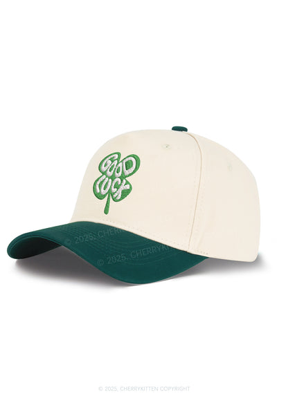 Embroidered Good Luck St Patricks Y2K Color Block Baseball Cap Cherrykitten