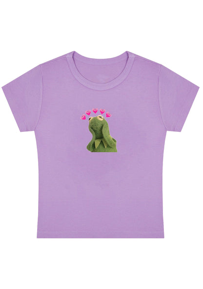 Pink Hearts Frog Y2K Baby Tee