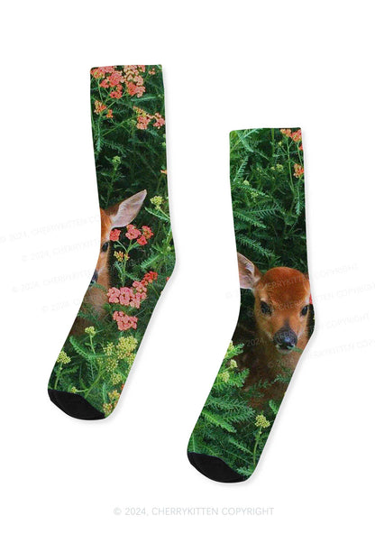 Forest Elk Y2K Digital Printed Socks Cherrykitten