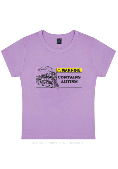 Curvy Warning Contains Autism Y2K Baby Tee Cherrykitten