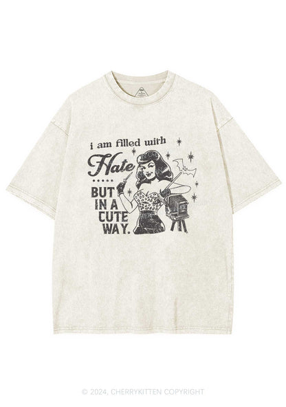 Hate In A Cute Way Y2K Washed Tee Cherrykitten