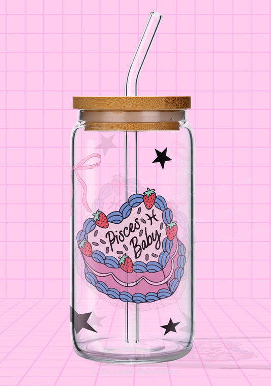 Pisces Baby Y2K Printed Glass Cup Cherrykitten