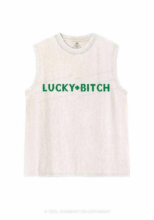 Lucky Bxxch St Patricks Y2K Washed Tank Cherrykitten